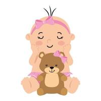 cute little baby girl with teddy bear vector