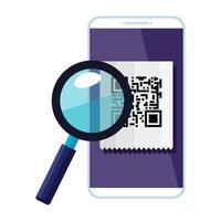 smartphone device with scan code qr and magnifying glass vector