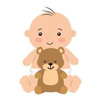 cute little baby boy with teddy bear vector