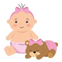 cute little baby girl with teddy bear vector