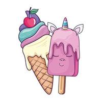 lindo y delicioso helado estilo kawaii vector