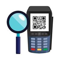 dataphone with scan code qr and magnifying glass vector