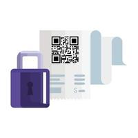 qr code receipt paper and padlock vector design