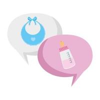 baby bottle milk with bib in speech bubbles vector