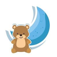 cute teddy bear with moon isolated icon vector