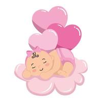 cute little baby girl sleeping in cloud with balloons helium vector