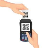 hands using dataphone with scan code qr vector