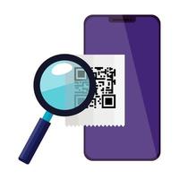 teléfono inteligente con código de escaneo qr y lupa vector