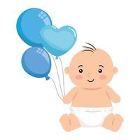 cute little baby boy with balloons helium isolated icon vector