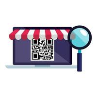 qr code inside laptop and lupe vector design