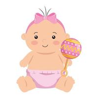 Cute Little Baby Girl con sonajero icono aislado vector