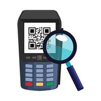 dataphone with scan code qr and magnifying glass vector