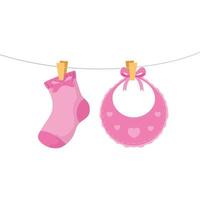 cute baby bib with sock hanging vector