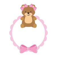 lindo oso de peluche femenino en marco de encaje vector