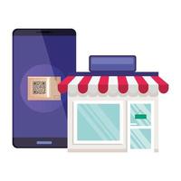 qr code inside smarpthone and store vector design