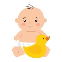 lindo bebé niño con goma de pato
