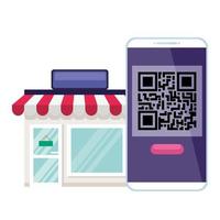 qr code inside smarpthone and store vector design