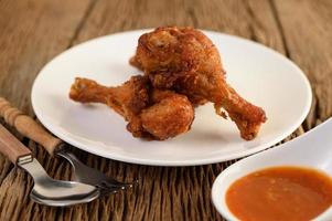 Fried chicken on a white plate photo