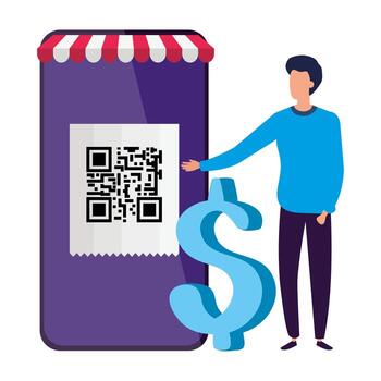 businessman and smartphone device with scan code qr vector