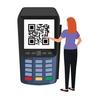 businesswoman and dataphone with scan code qr vector