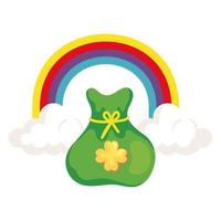 rainbow with clouds and bag money vector