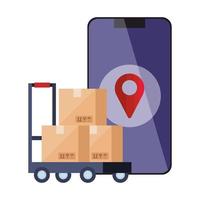 boxes over cart gos mark and smartphone vector design