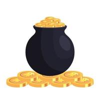 coins with clovers and cauldron vector