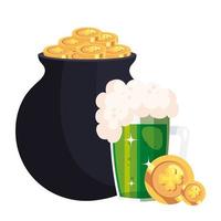 Jarra de cerveza con caldero y monedas icono aislado vector