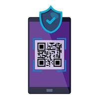 dispositivo de teléfono inteligente con código de escaneo qr y escudo vector