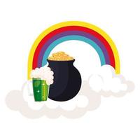 rainbow with cauldron and beer jar vector