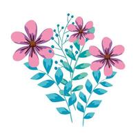 cute flowers with branches and leafs vector