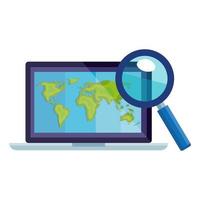 Isolated lupe and world map inside laptop vector design