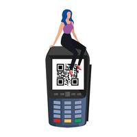 businesswoman and dataphone with scan code qr vector