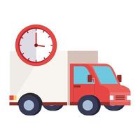 Isolated delivery truck and clock vector design