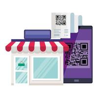 qr code paper store and smartphone vector design