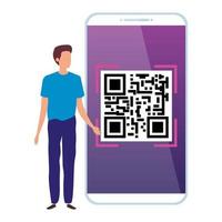 businessman and smartphone device with scan code qr vector