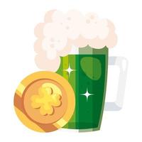 moneda con trébol y jarra de cerveza vector