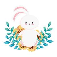 cute rabbit with flowers and leafs vector