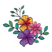 cute flowers with branches and leafs vector