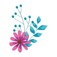 cute flower with branches and leafs vector