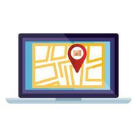 Isolated delivery box inside gps mark and laptop with map vector design