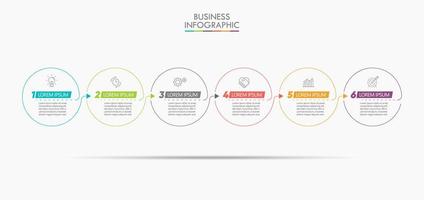 Plantilla de diseño de línea delgada de flecha infográfica con 6 opciones vector