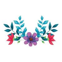 cute flowers with branches and leafs vector