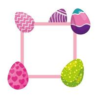 square frame with cute eggs easter decorated vector