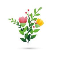 cute flowers with branches and leafs vector