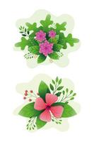 cute flowers with branches and leafs vector