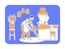 Man cook at home flat silhouette vector illustration