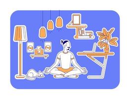 Man learn yoga flat silhouette vector illustration