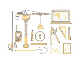 Construction items yellow linear objects set vector