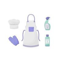 Cook uniform and accessories flat color vector objects set